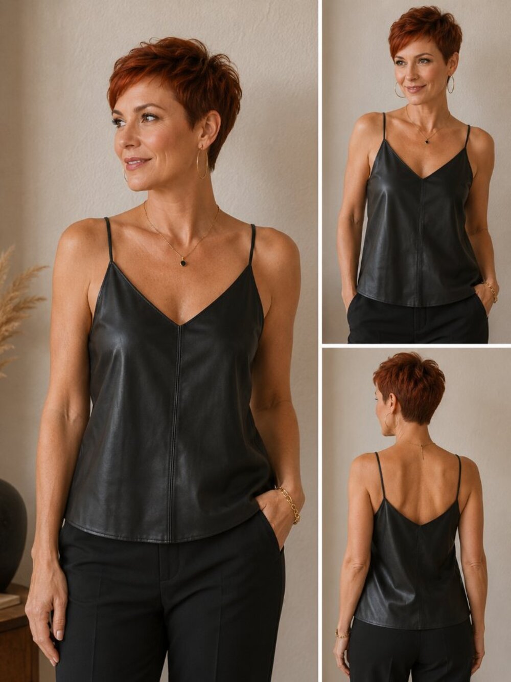 Banana Republic Black V-neck Faux Leather Camisole